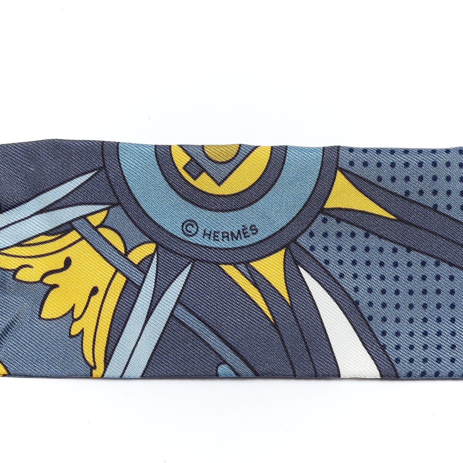 Hermes Silk Washington's Carriage Detail Twilly Gris Bleu Jean Jaune 4 of 5