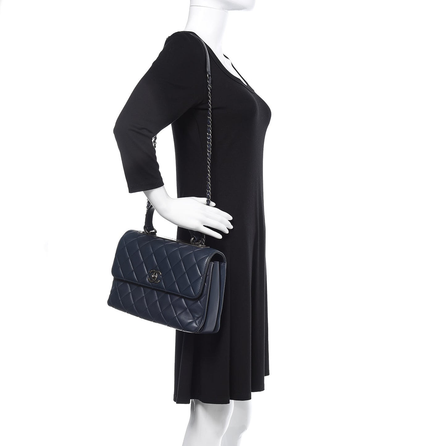 Lambskin Quilted Medium Trendy CC Flap Dual Handle Bag Navy Blue
