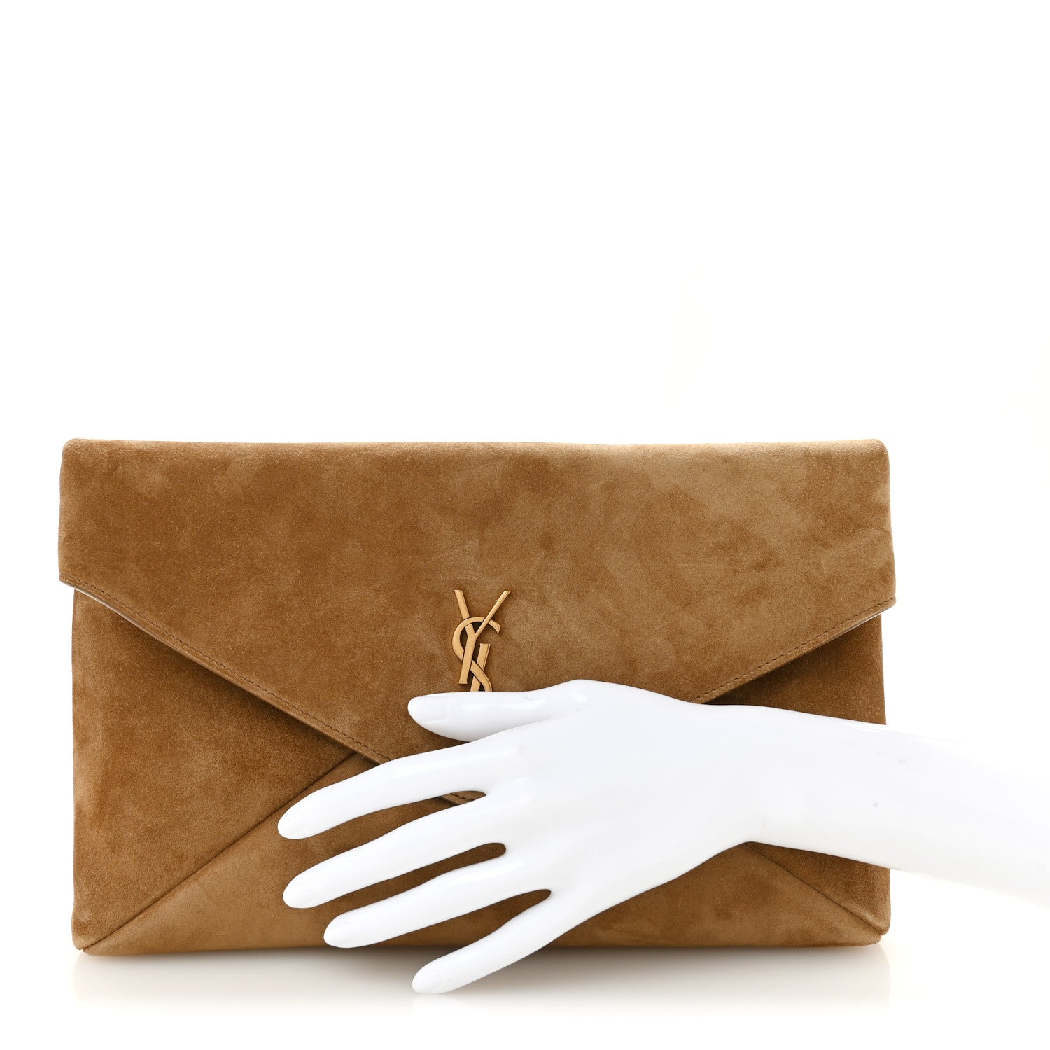 Saint Laurent Suede Large Cassandre Envelope Pouch Golden Leaf 2 of 8