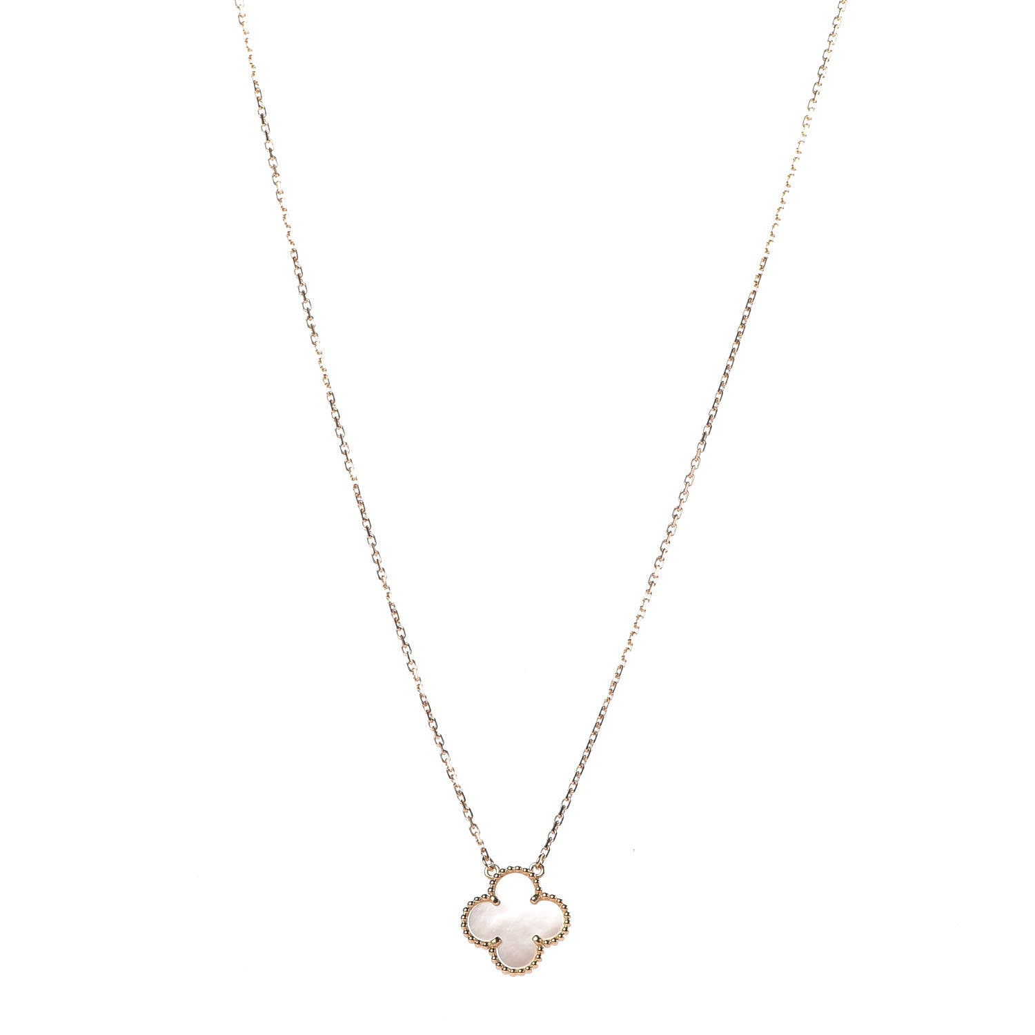 Van Cleef & Arpels 18K Yellow Gold Mother of Pearl Vintage Alhambra Pendant Necklace 1 of 8