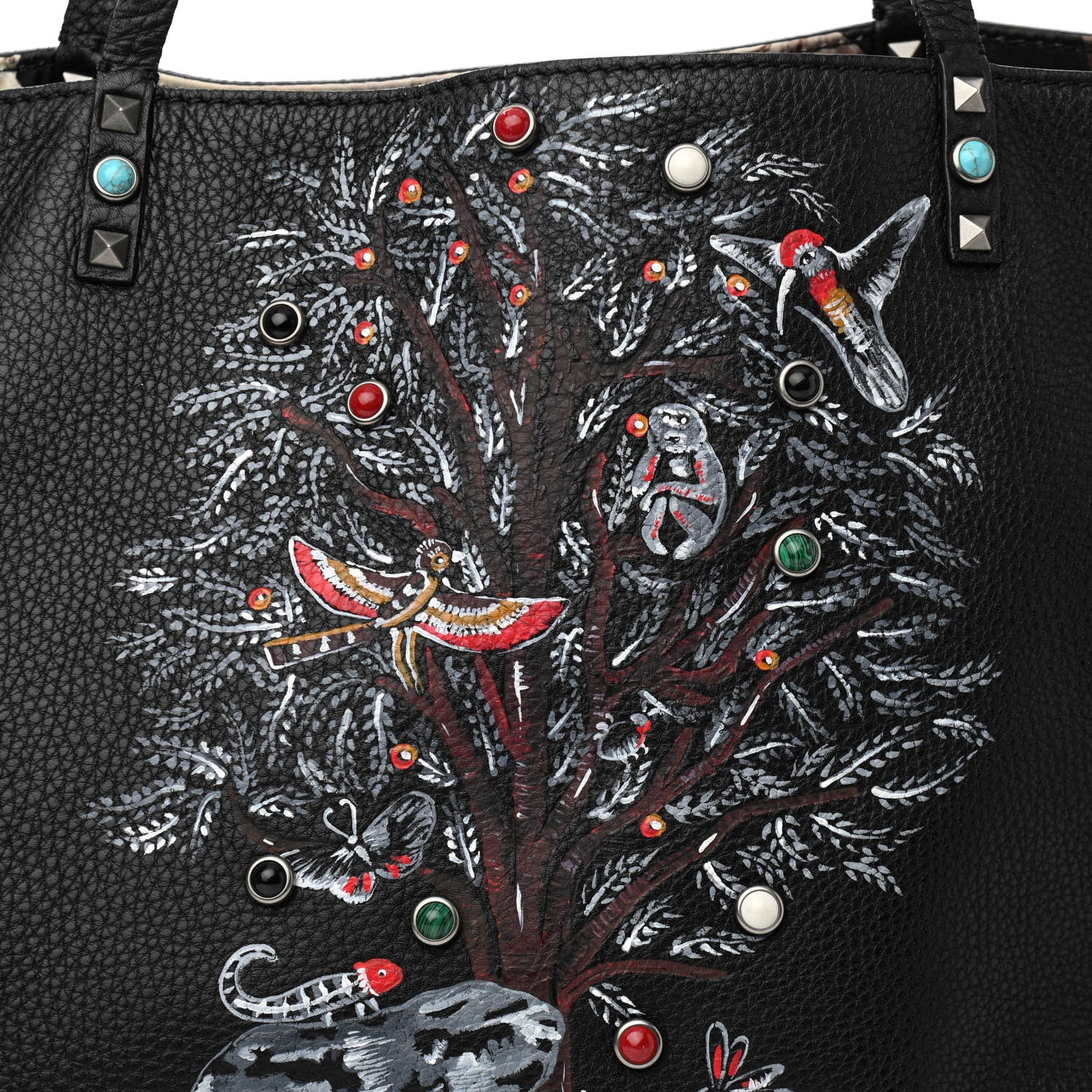 Valentino Garavani Stampa Alce Calfskin Large Tree of Life Rockstud Rolling Reversible Tote Black Multicolor 7 of 9