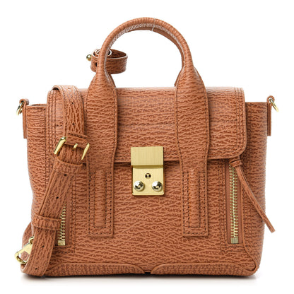 3.1 Phillip Lim Shark Embossed Textured Calfskin Mini Pashli Satchel Caramel Cognac 1 of 10
