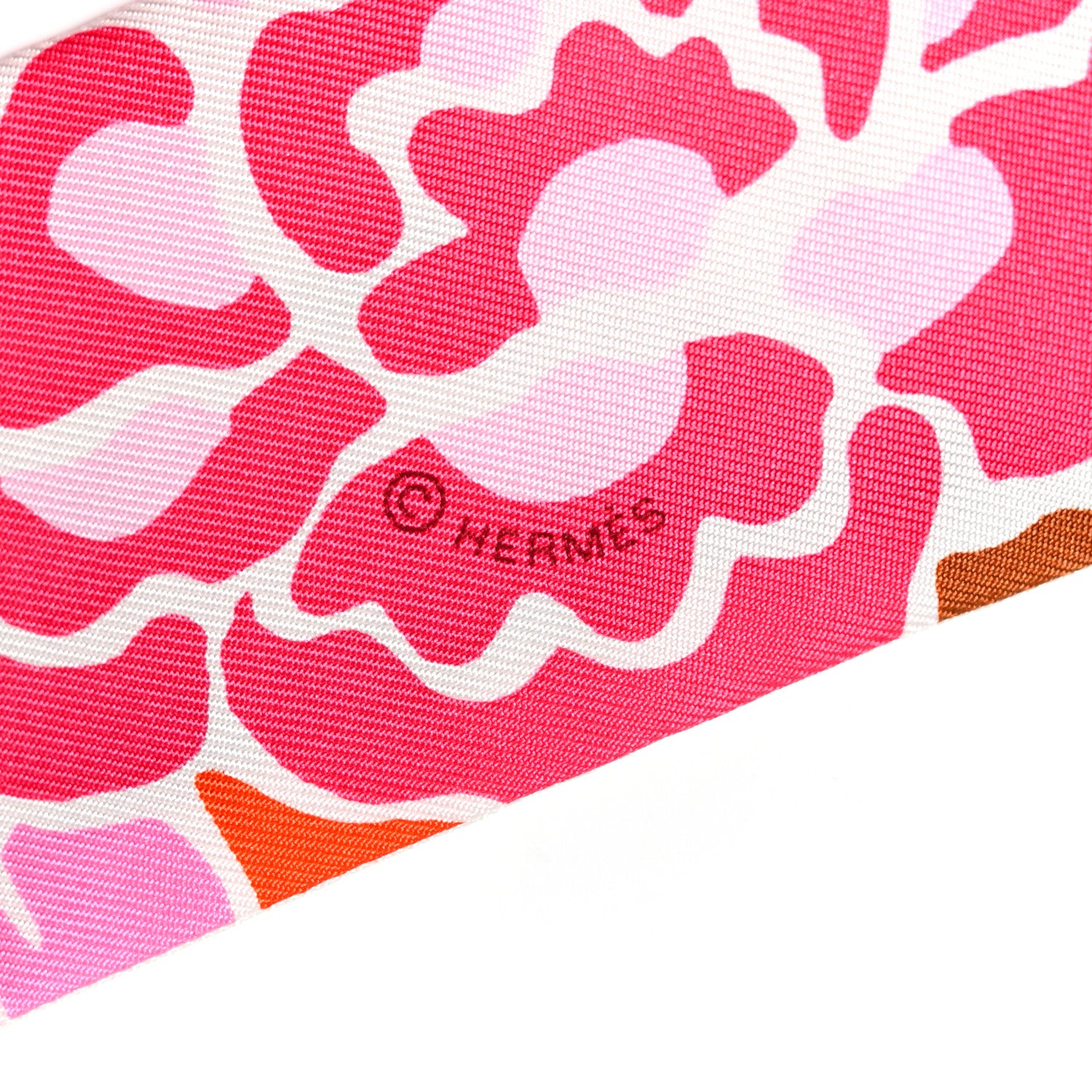 Hermes Silk Bingata Twilly Fuchsia Corail Brun 4 of 5