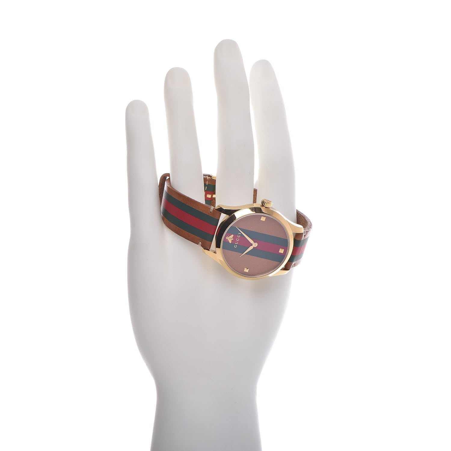 Gucci Stainless Steel Calfskin 38mm G-Timeless Stripe Web Quartz Watch Brown 2 of 5