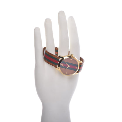 Gucci Stainless Steel Calfskin 38mm G-Timeless Stripe Web Quartz Watch Brown 2 of 5