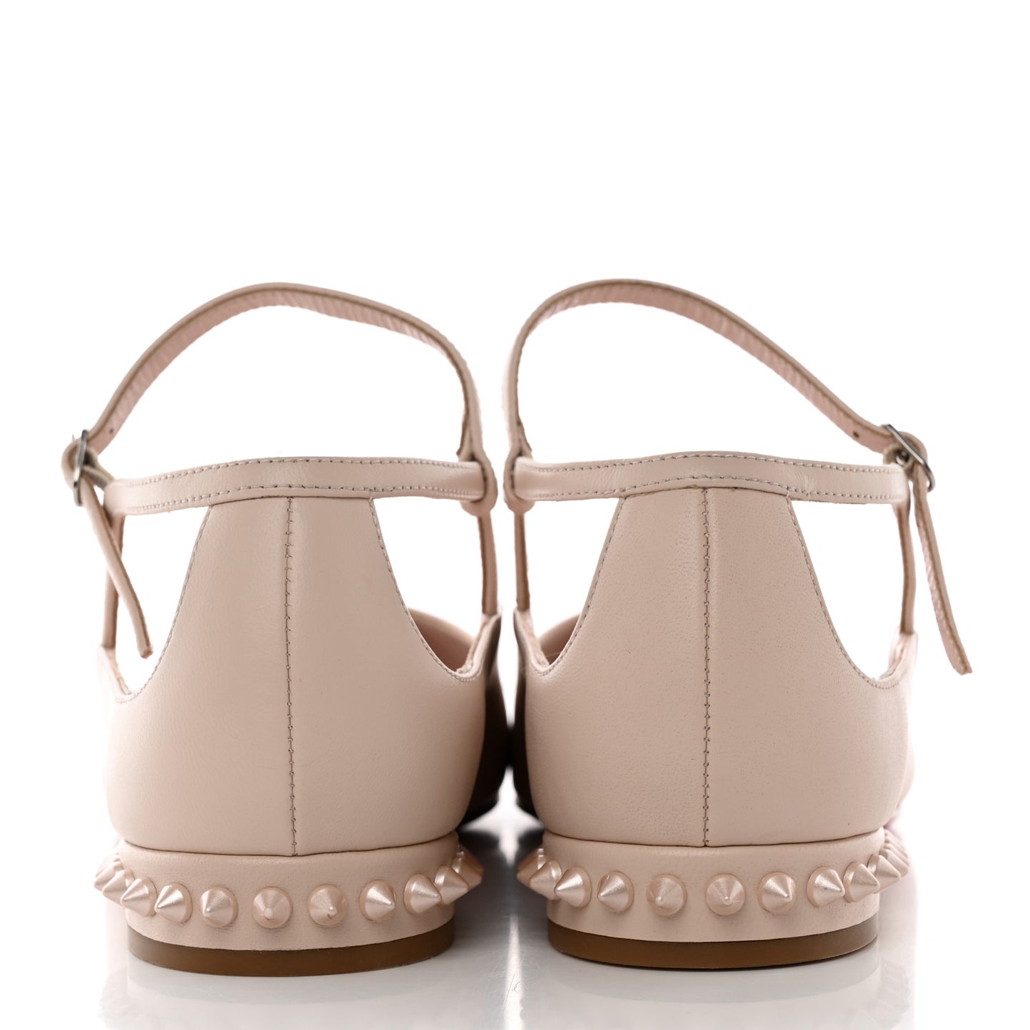 Calfskin Conclusive Spike Ankle Strap Ballerina Flats 39.5 Leche