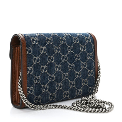 Gucci New Denim GG Monogram Dollar Calfskin Enamel Mini Dionysus Chain Wallet Blue Tea Cuir Epilog Electric Blue 3 of 11