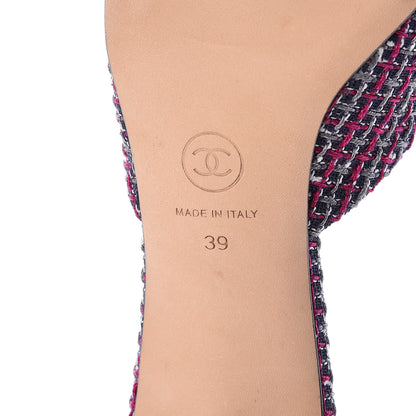 Chanel Tweed Grosgrain CC Mules 39 Purple Navy Grey Black 14 of 18