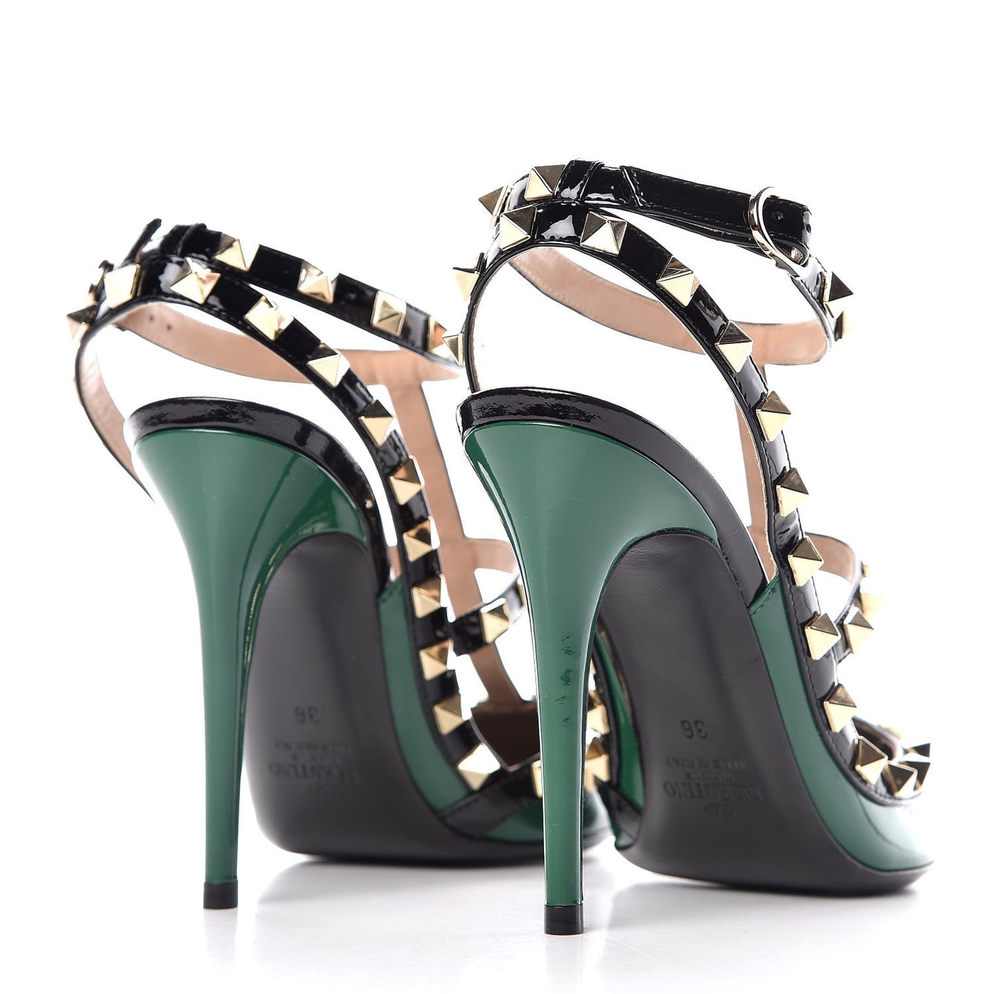 Patent Rockstud Ankle Strap Pumps 36 Smeraldo Black
