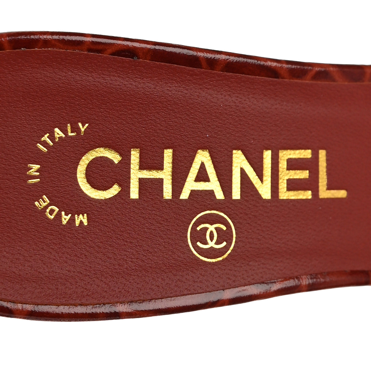 Chanel Crocodile Embossed Patent Calfskin Camellia Thong Sandals 38 Dark Red 8 of 10