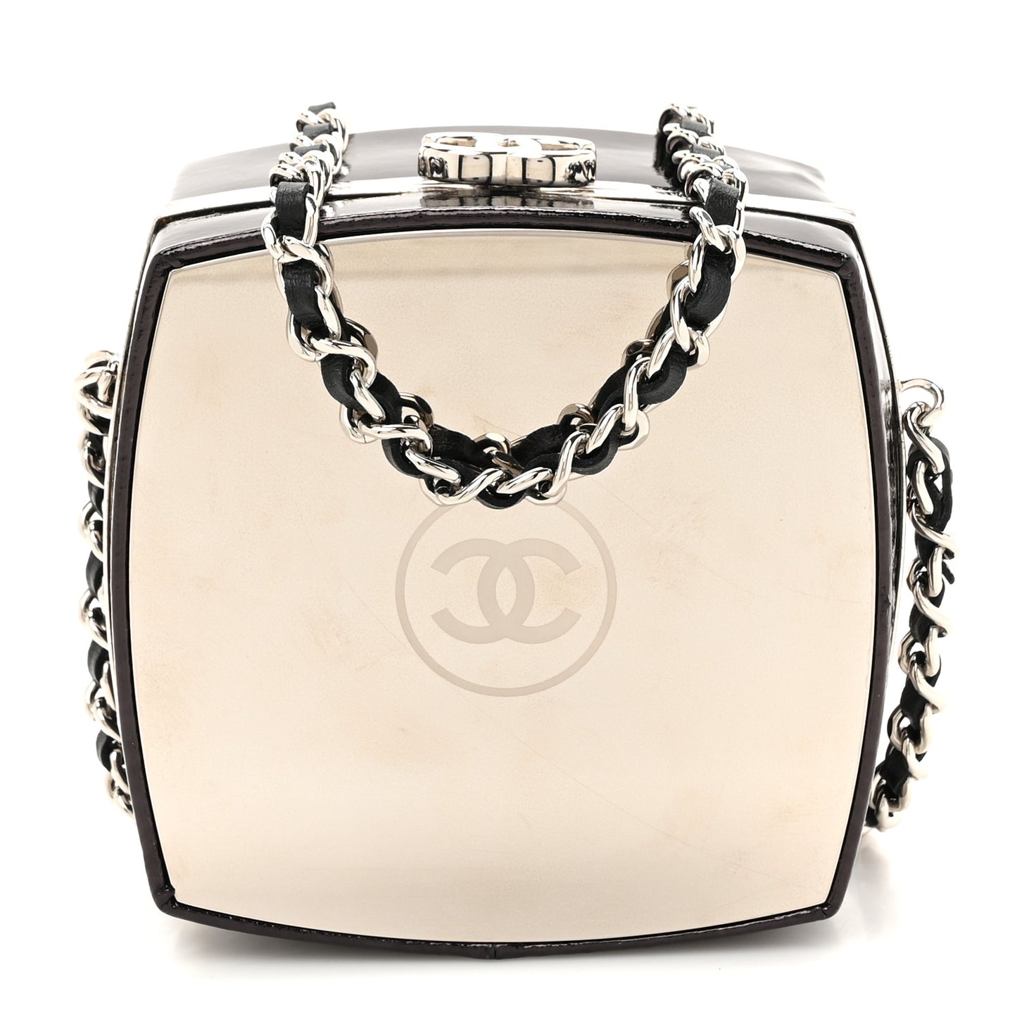 Patent Goatskin Make-Up Box Clutch With Chain  Black