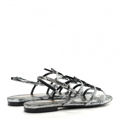 Saint Laurent Calfskin Cassandra Monogram Sandals 36 Argento 4 of 10
