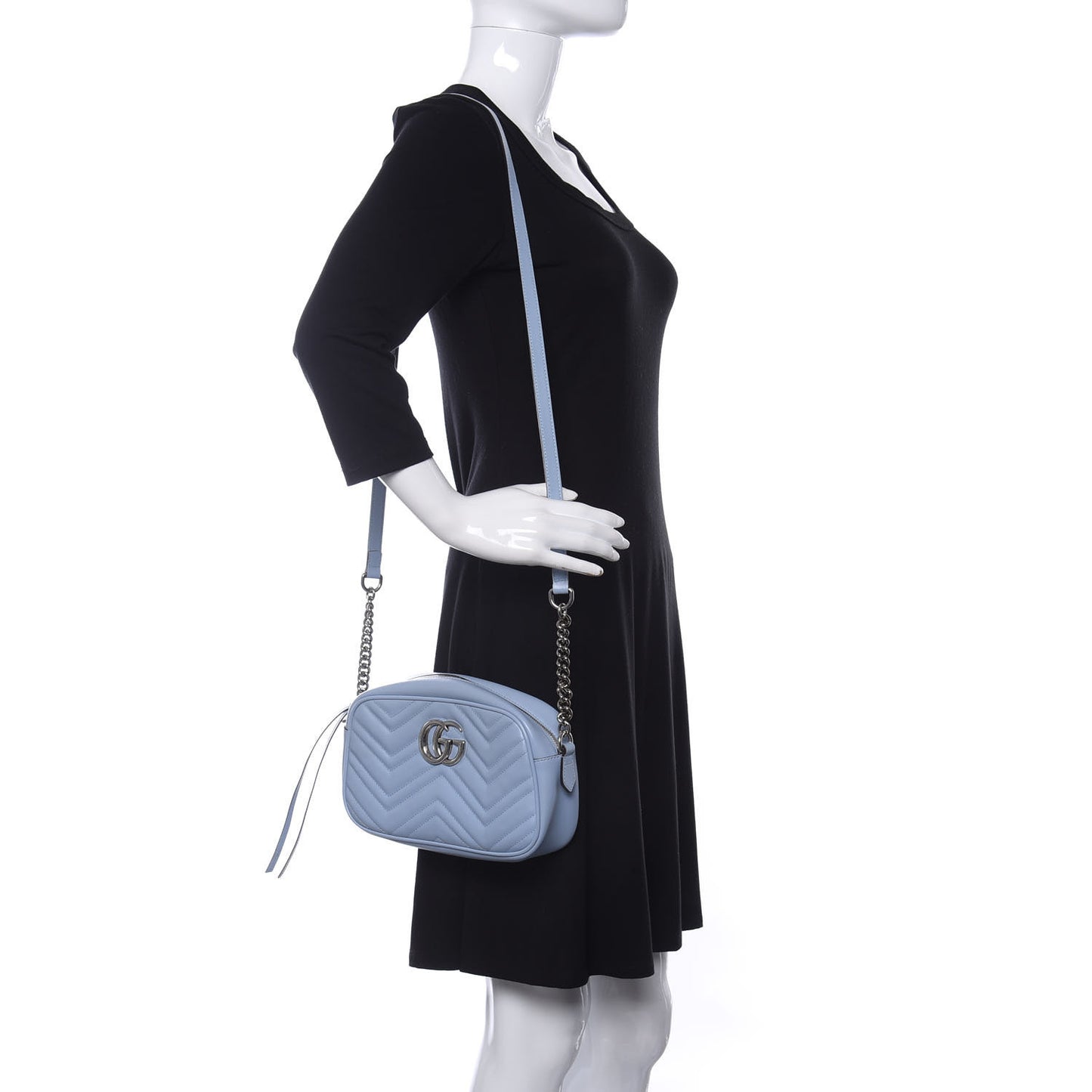 Calfskin Matelasse Small GG Marmont Chain Shoulder Bag Porcelain Light Blue