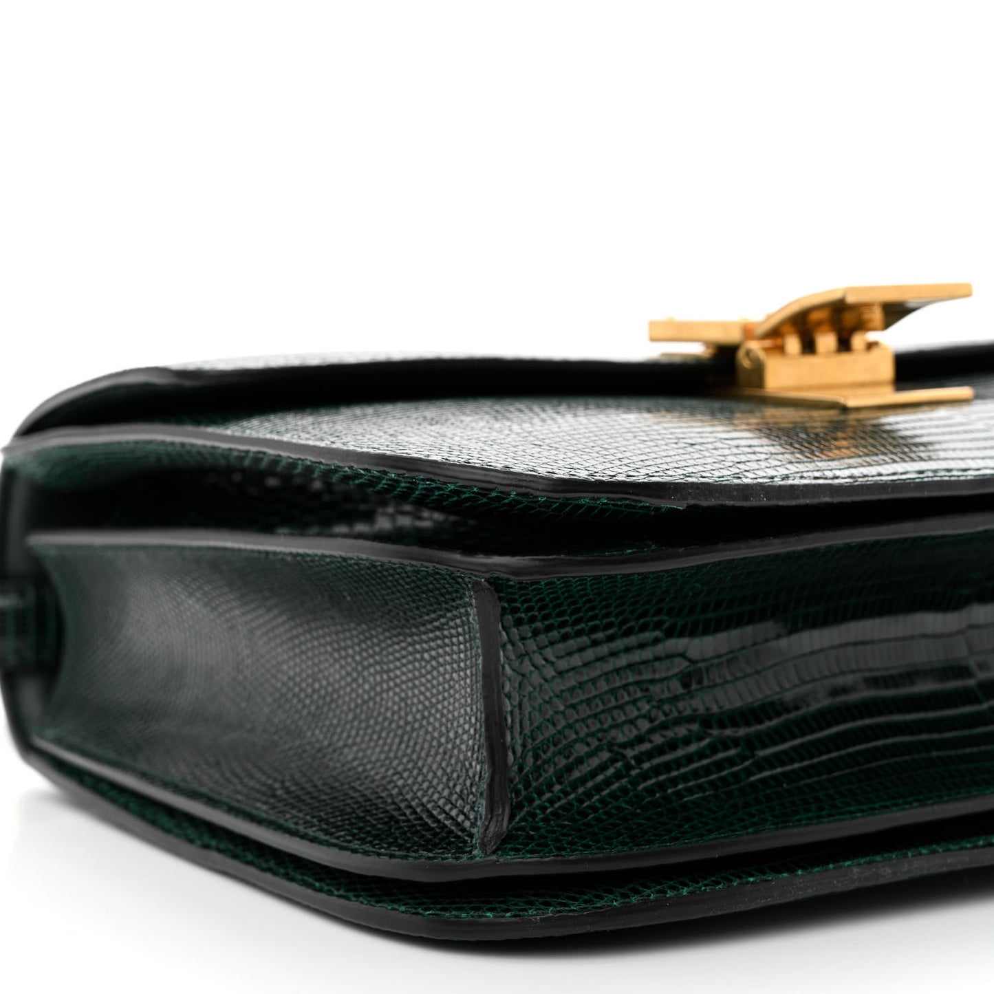 Lizard Medium Classic Box Flap Bag Dark Green