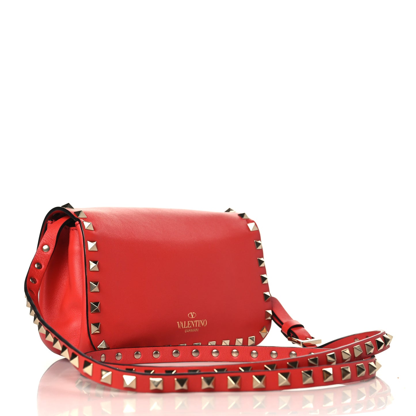 Vitello Mini Rockstud Flap Saddle Crossbody Bag Deep Coral