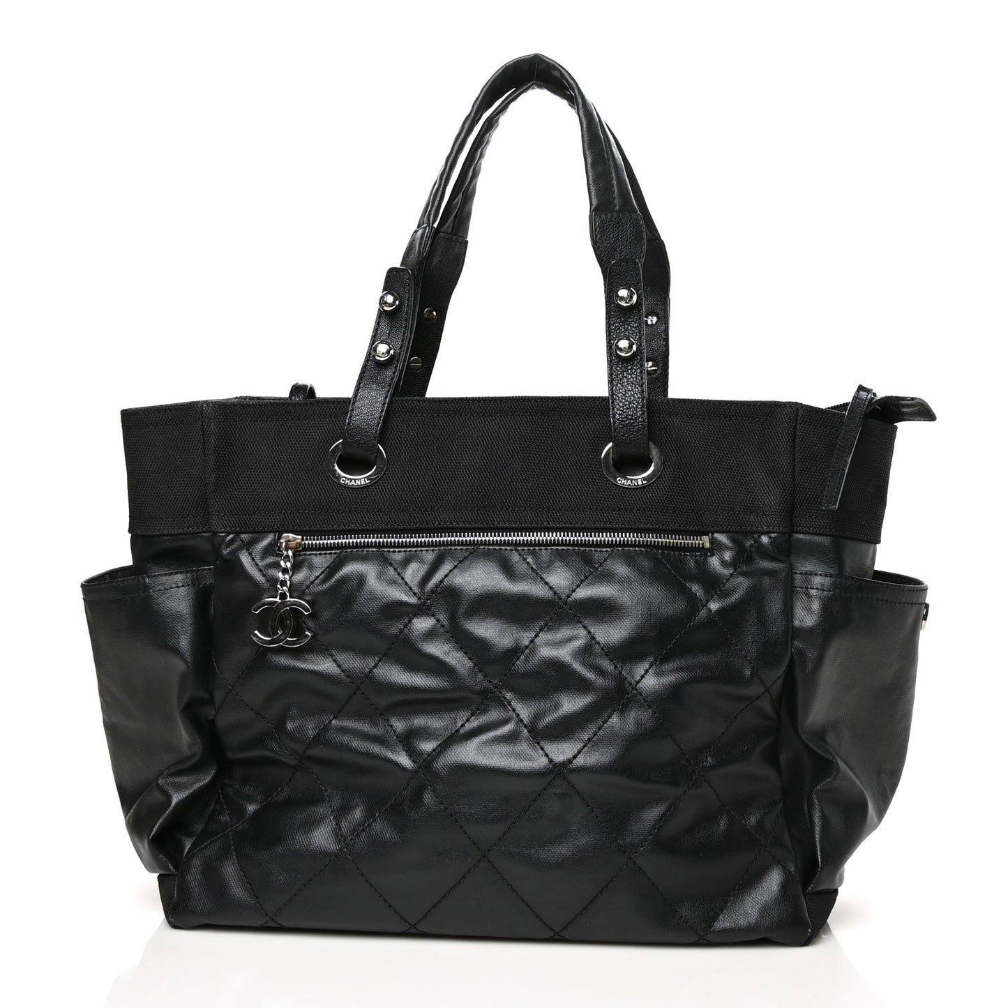 Coated Canvas Quilted Large Paris Biarritz Tote Black