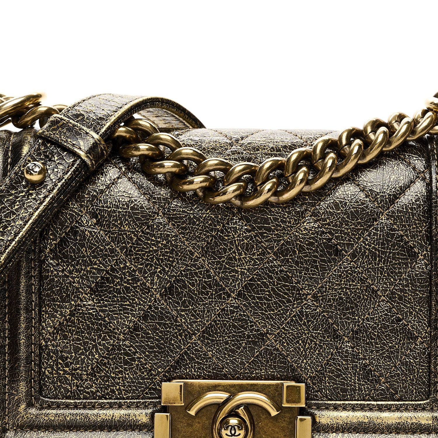 Chanel Cracked Metallic Calfskin Quilted Small Boy Flap Gold 15 of 21
