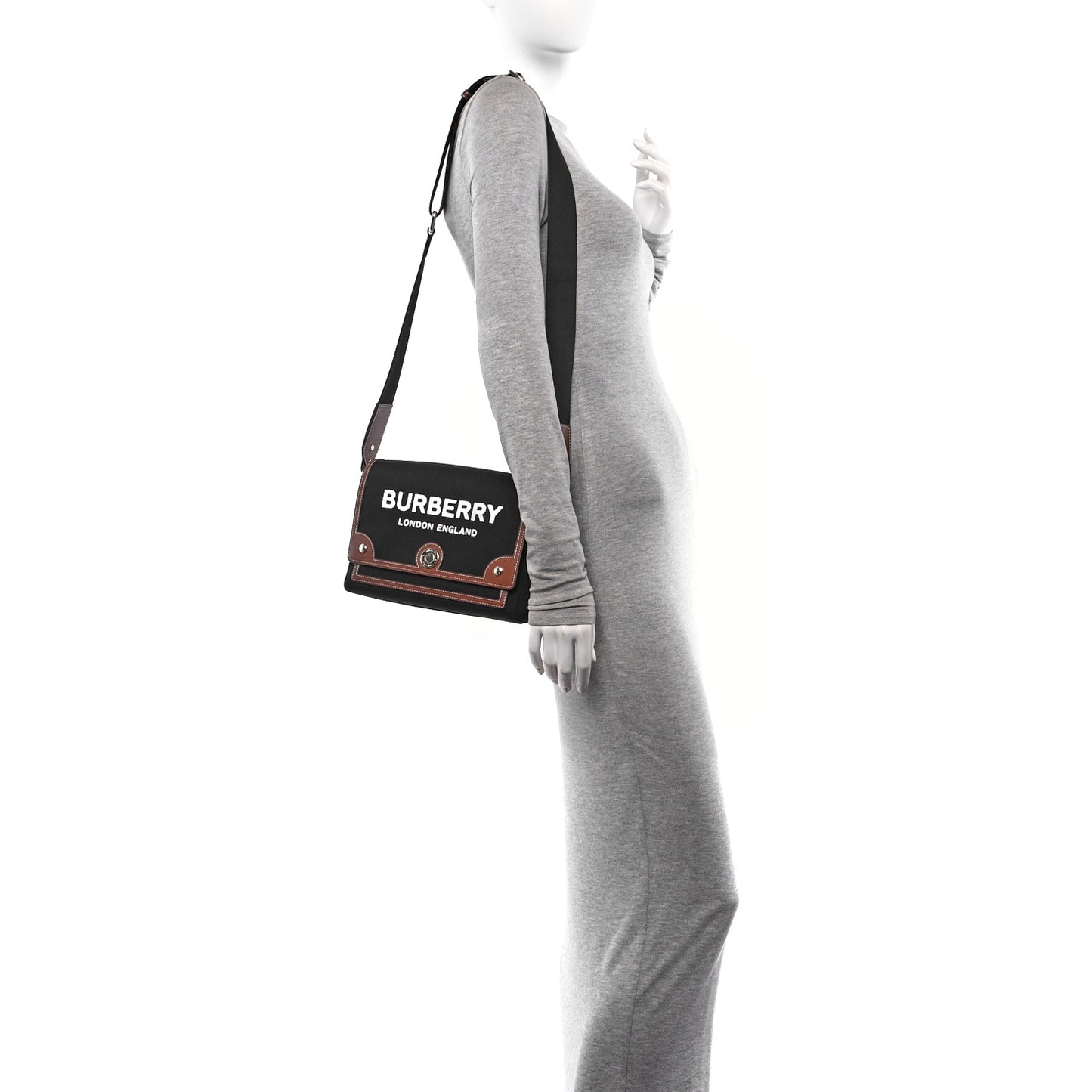 Canvas Horseferry Print Note Crossbody Bag Black Tan