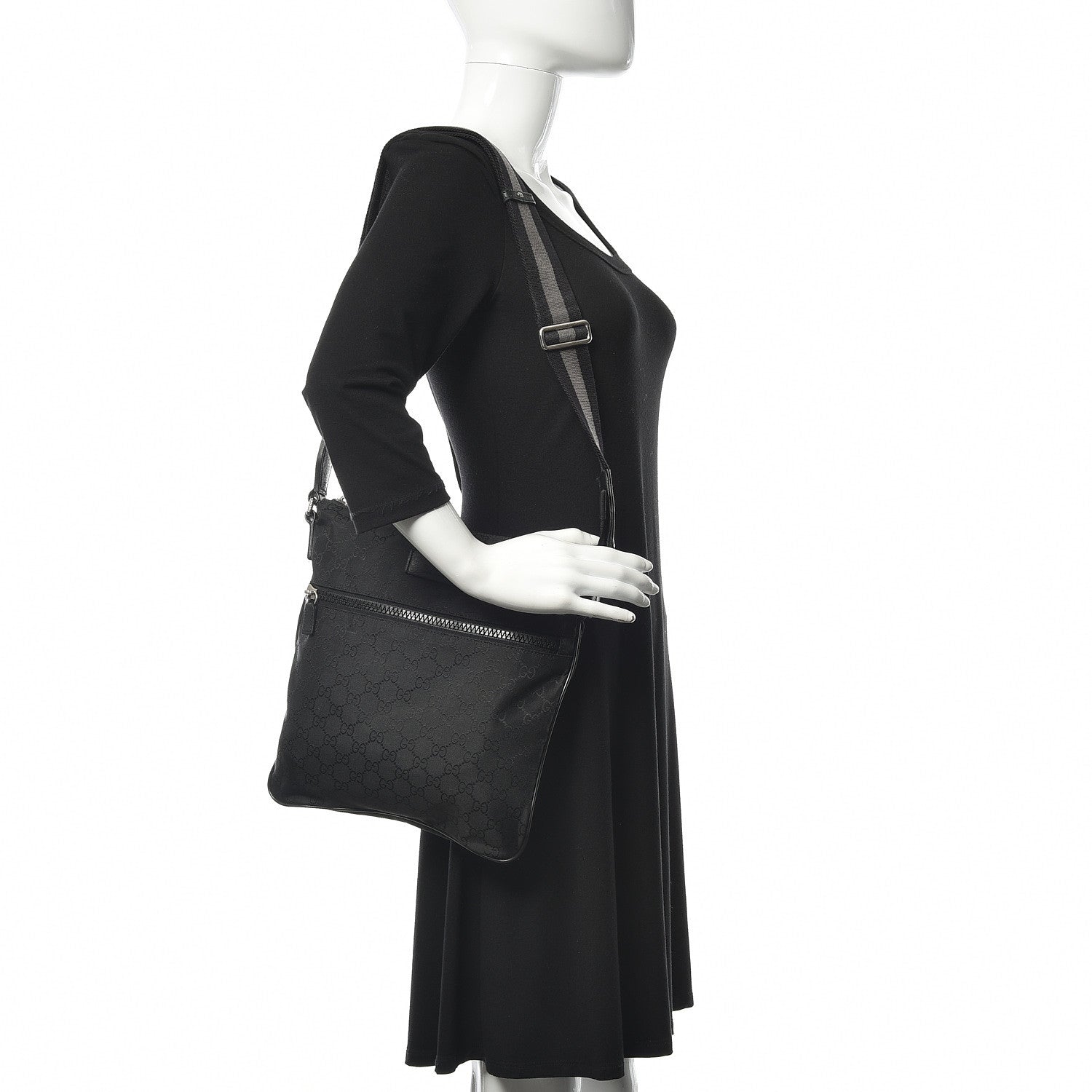 Gucci Nylon Monogram Small Flat Messenger Bag Black 2 of 9