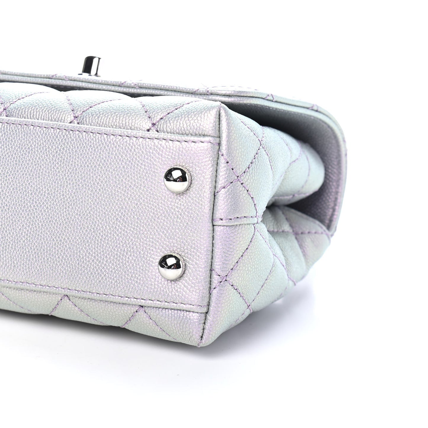 Iridescent Caviar Quilted Extra Mini Coco Handle Flap Purple