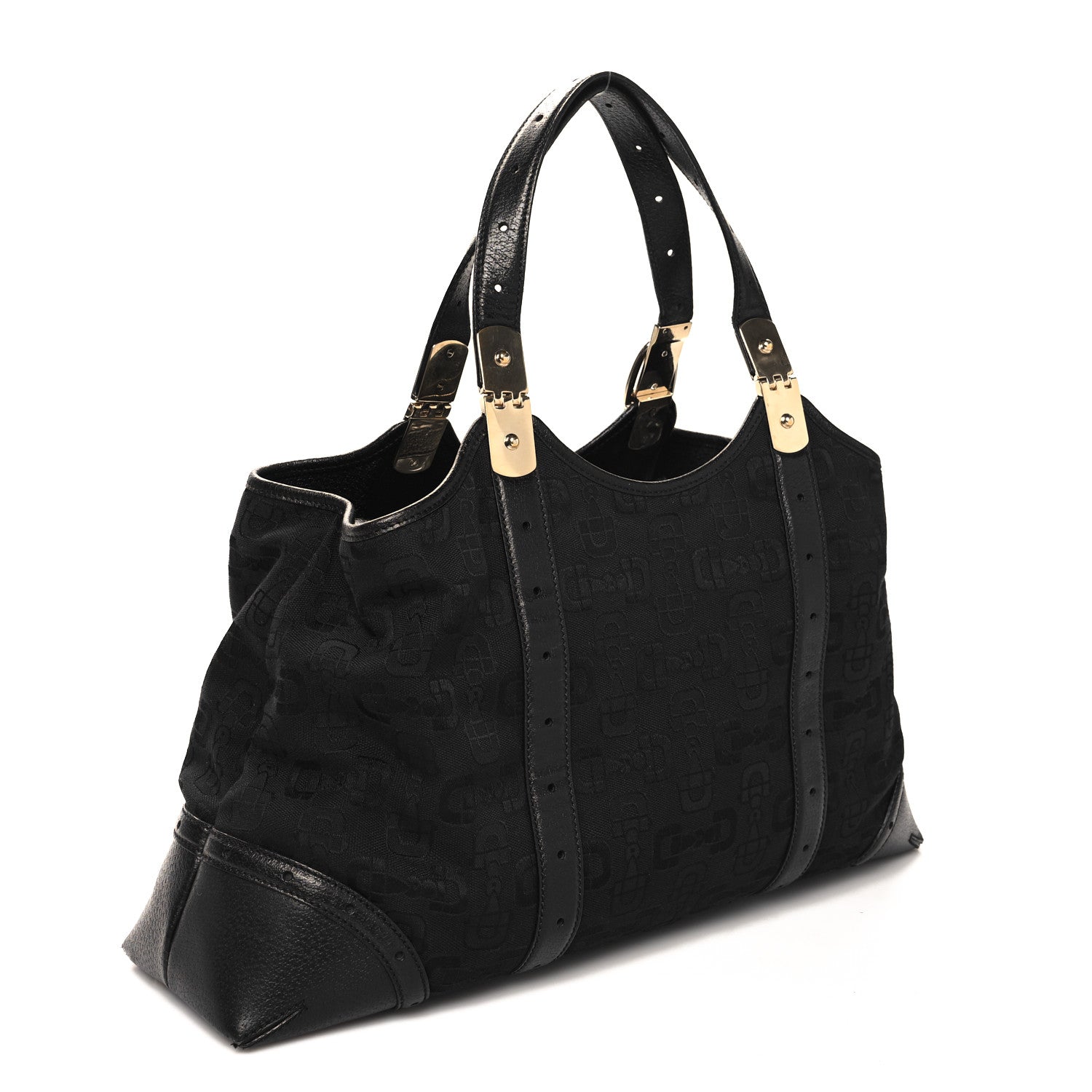 Gucci Canvas Horsebit Large Glam Shoulder Bag Black 3 of 14