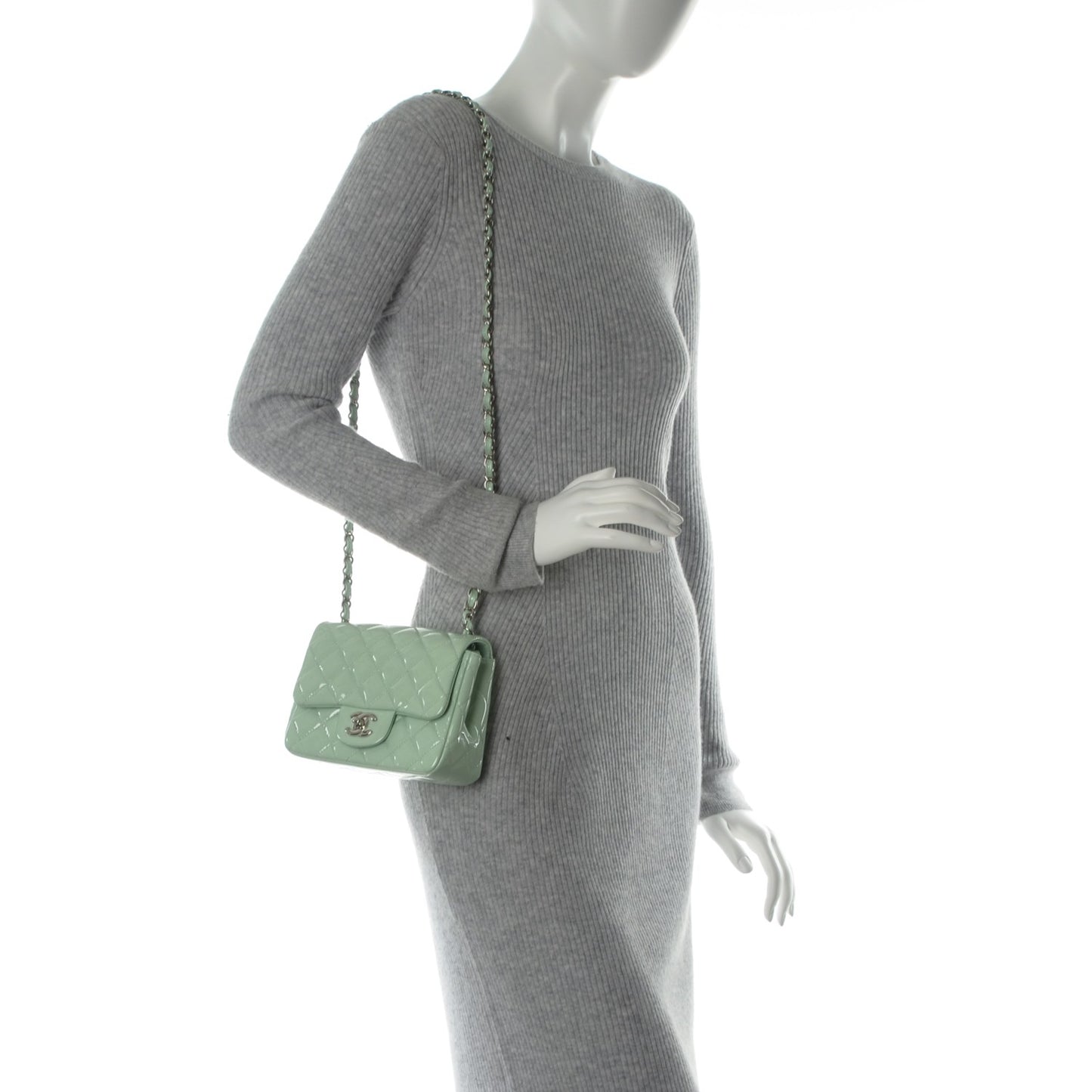 Patent Calfskin Quilted Mini Square Flap Light Green
