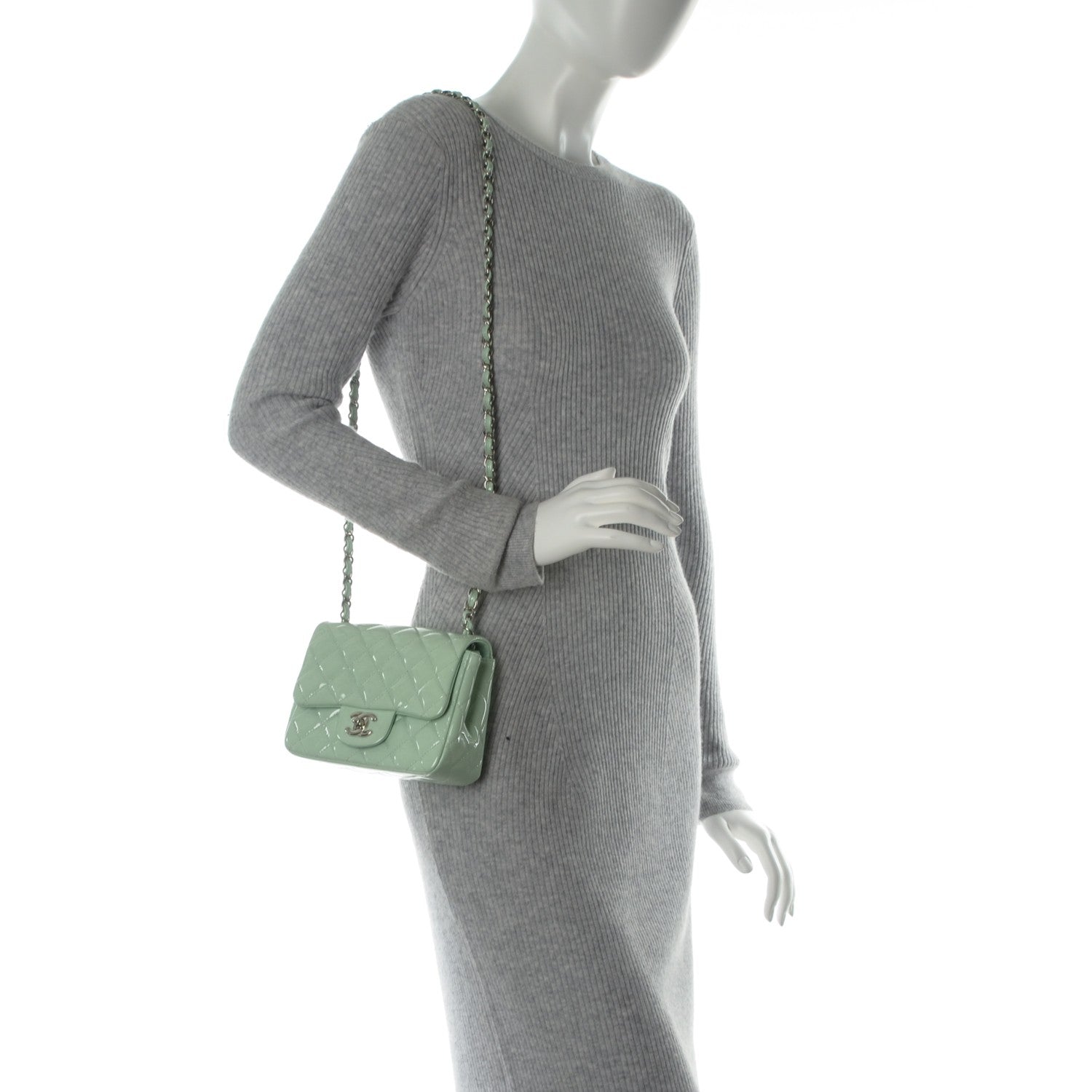 Chanel Patent Calfskin Quilted Mini Square Flap Light Green 2 of 7