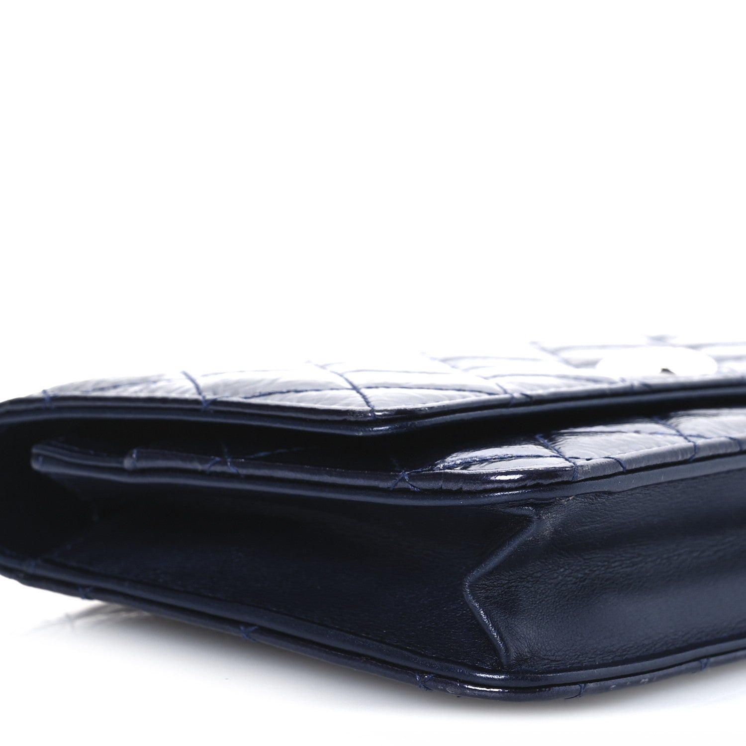 Chanel Patent Metallic Crumpled Calfskin Quilted Wallet On Chain WOC Navy 10 of 11