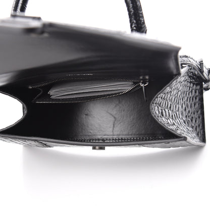 Balenciaga Shiny Calfskin Monochrome Crocodile Embossed Small Hourglass Top Handle Bag Black 7 of 10