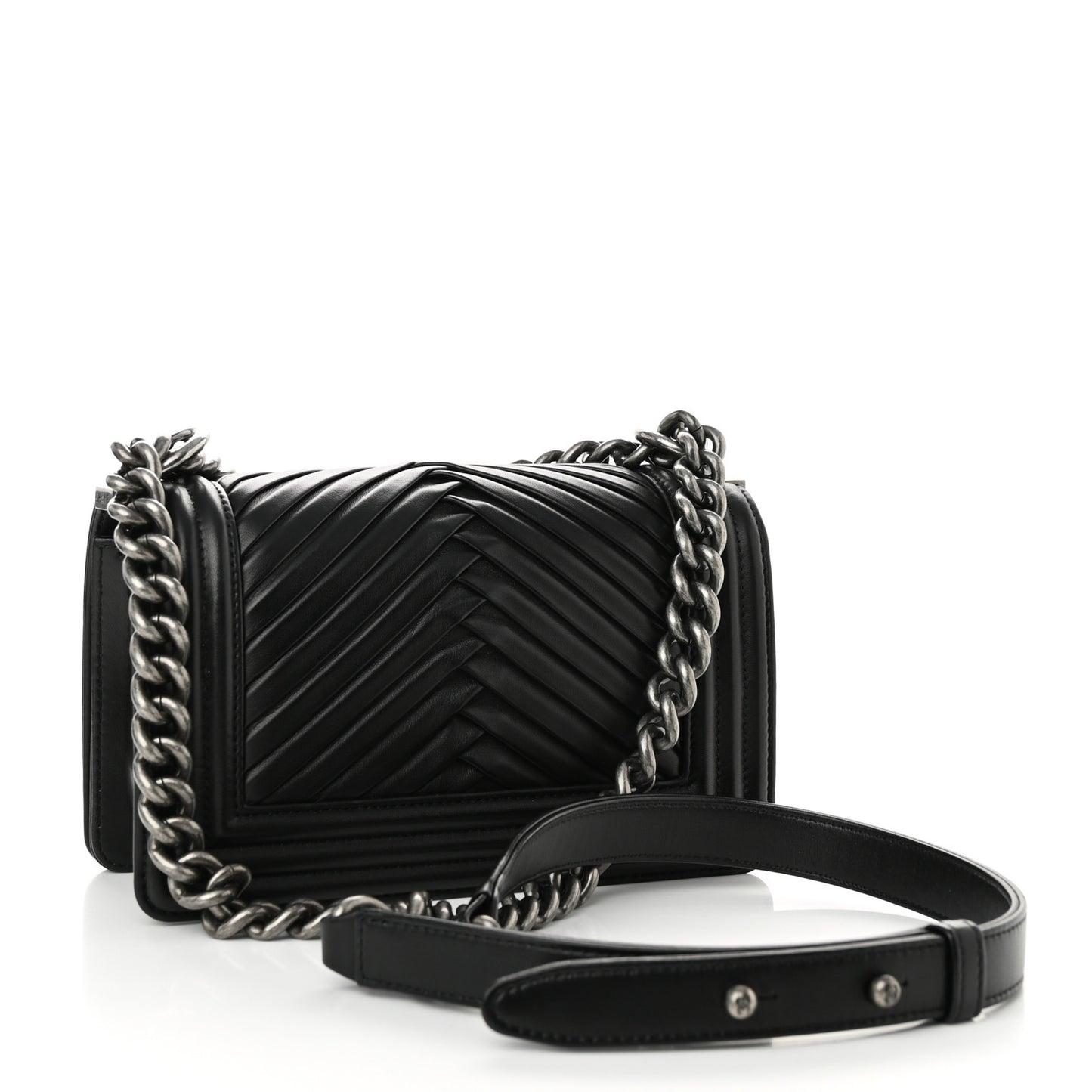 Lambskin Pleated Small Boy Flap Black