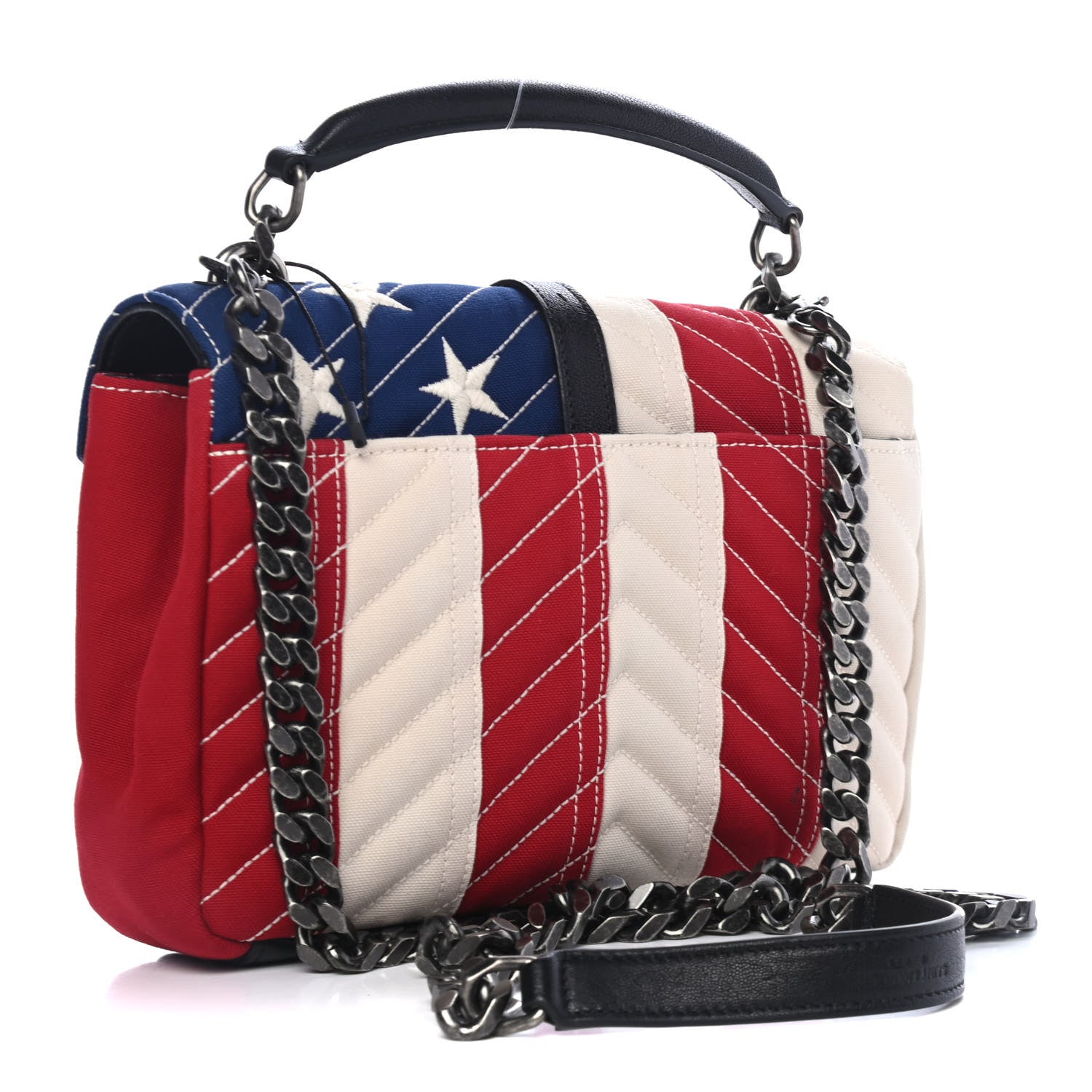 Saint Laurent Canvas Matelasse Chevron American Flag Monogram Medium College Bag Red Blue 2 of 4