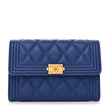 Chanel Caviar Quilted Medium Boy Flap Wallet Blue 1 of 9