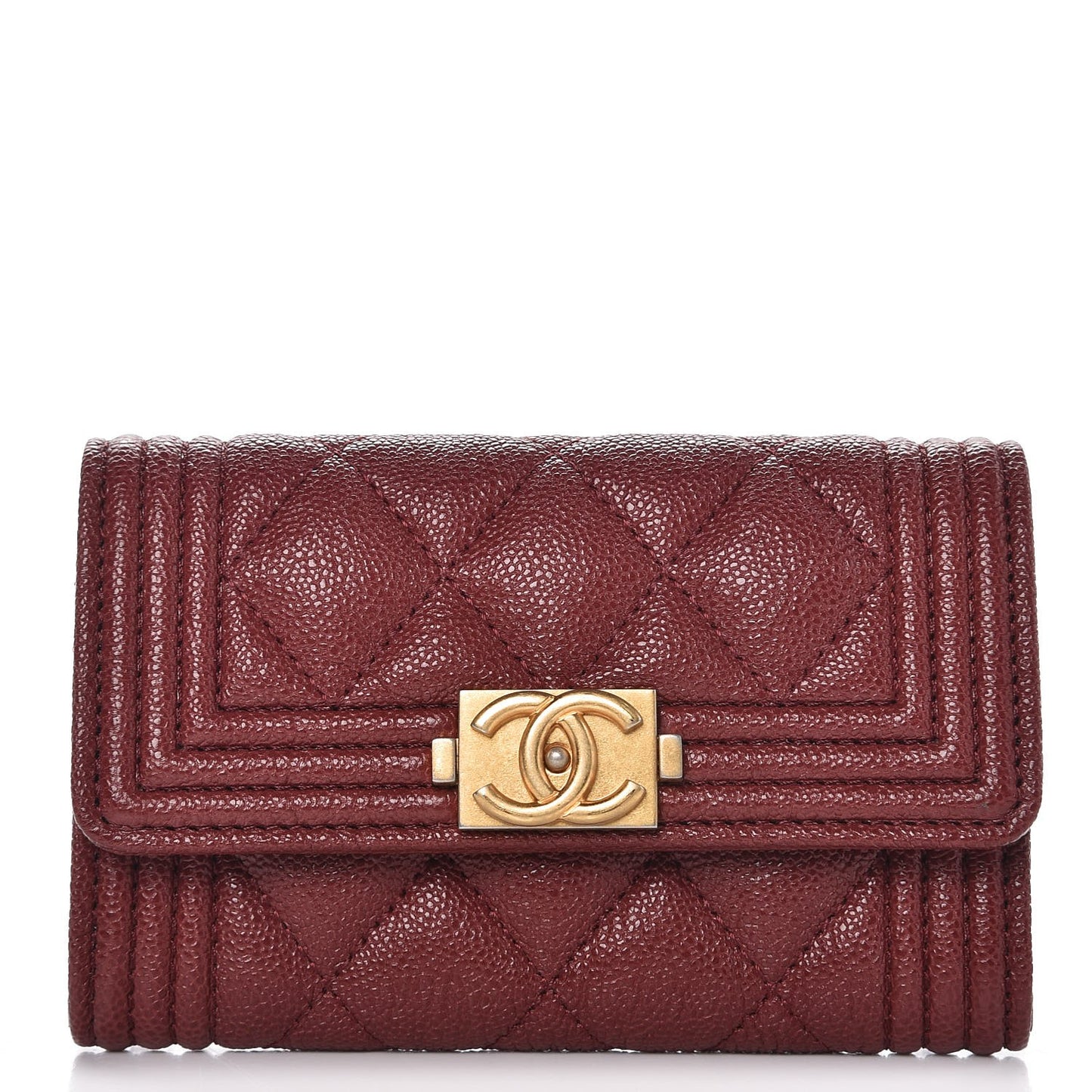 Caviar Quilted Boy Card Holder Wallet Burgundy