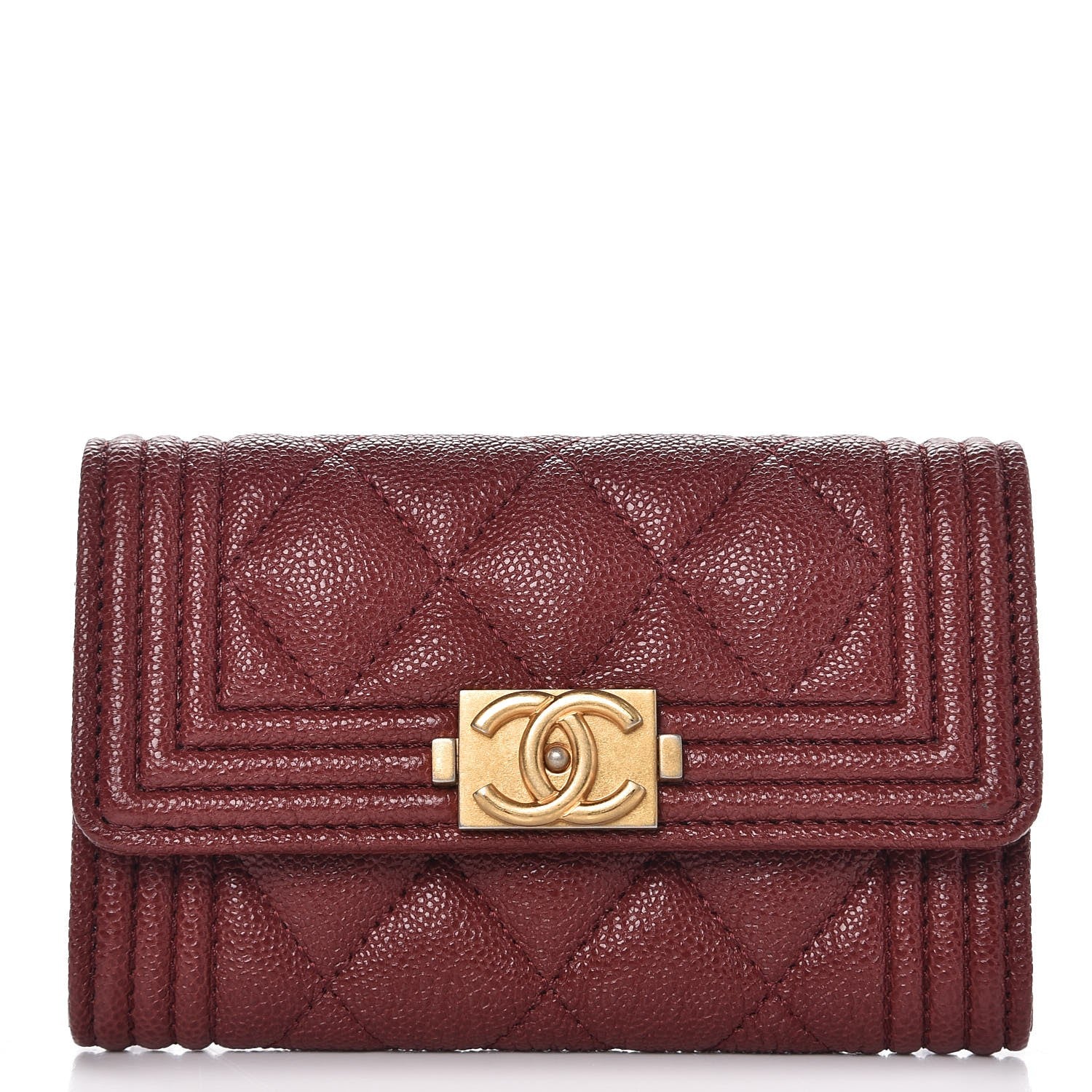 Chanel Caviar Quilted Boy Card Holder Wallet Burgundy 1 of 9