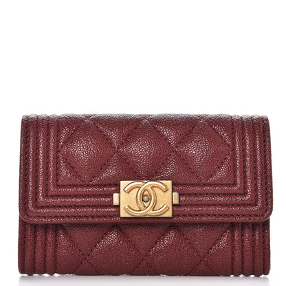 Chanel Caviar Quilted Boy Card Holder Wallet Burgundy 1 of 9