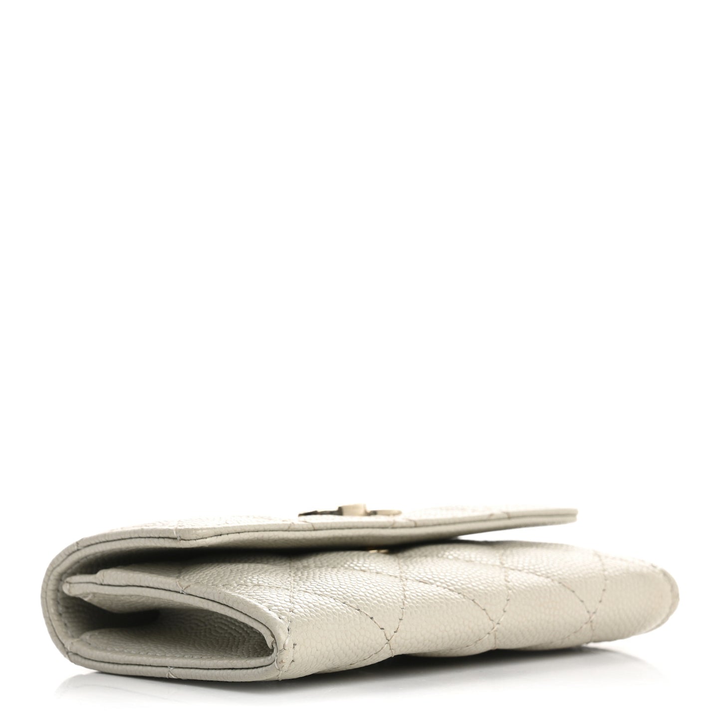 Caviar Quilted Crystal CC Flap Card Holder Light Grey
