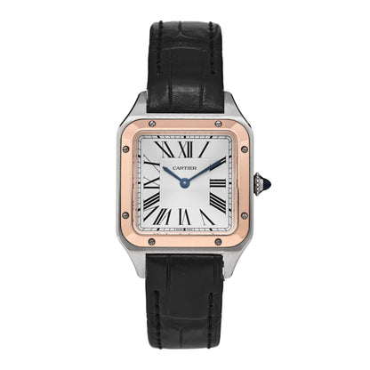 Cartier Stainless Steel 18K Pink Gold Alligator 27.5mm Santos Dumont Quartz Watch 1 of 5