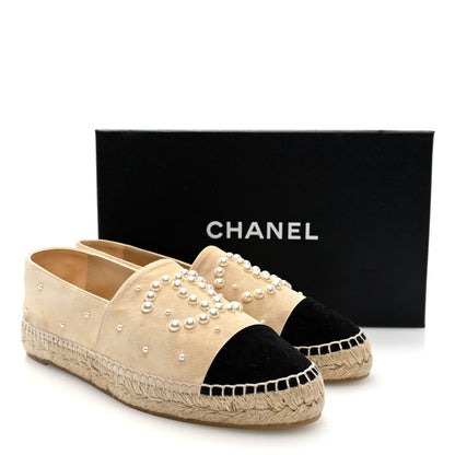 Chanel Suede Pearl CC Espadrilles 40 Beige Black 10 of 10