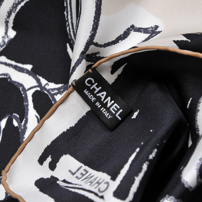 Chanel Silk CC Paris Scarf Black Beige 4 of 5