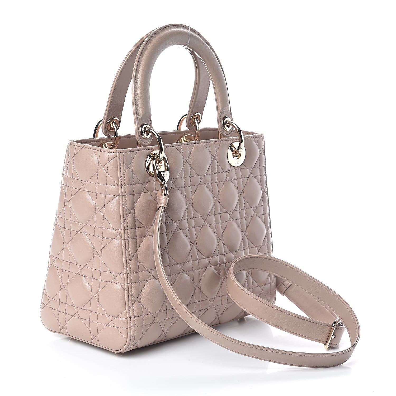 Christian Dior Lambskin Cannage Medium Lady Dior Taupe 3 of 9
