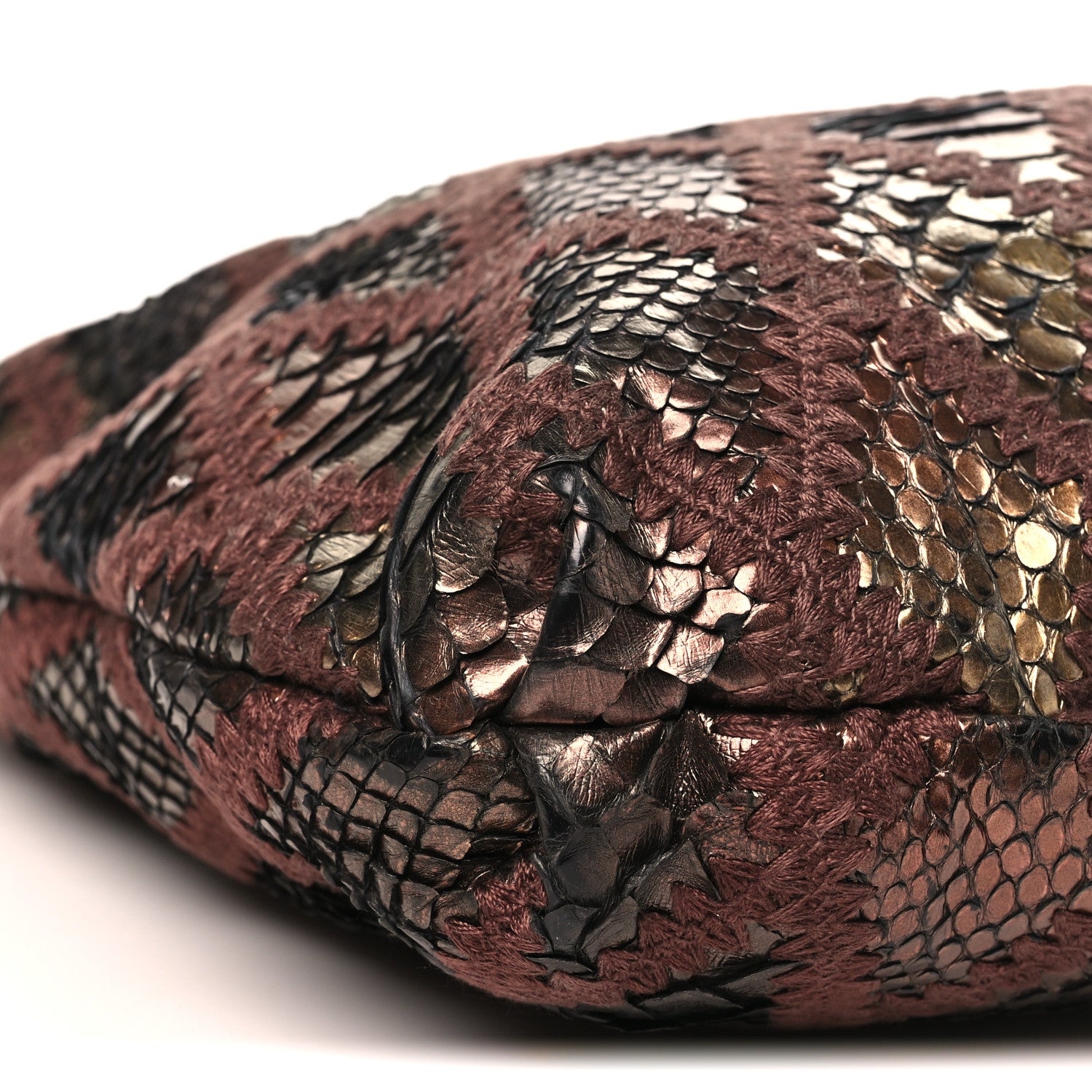 Chanel Metallic Snakeskin Crochet Large Soft and Chain Hobo Burgundy Multicolor 9 of 10
