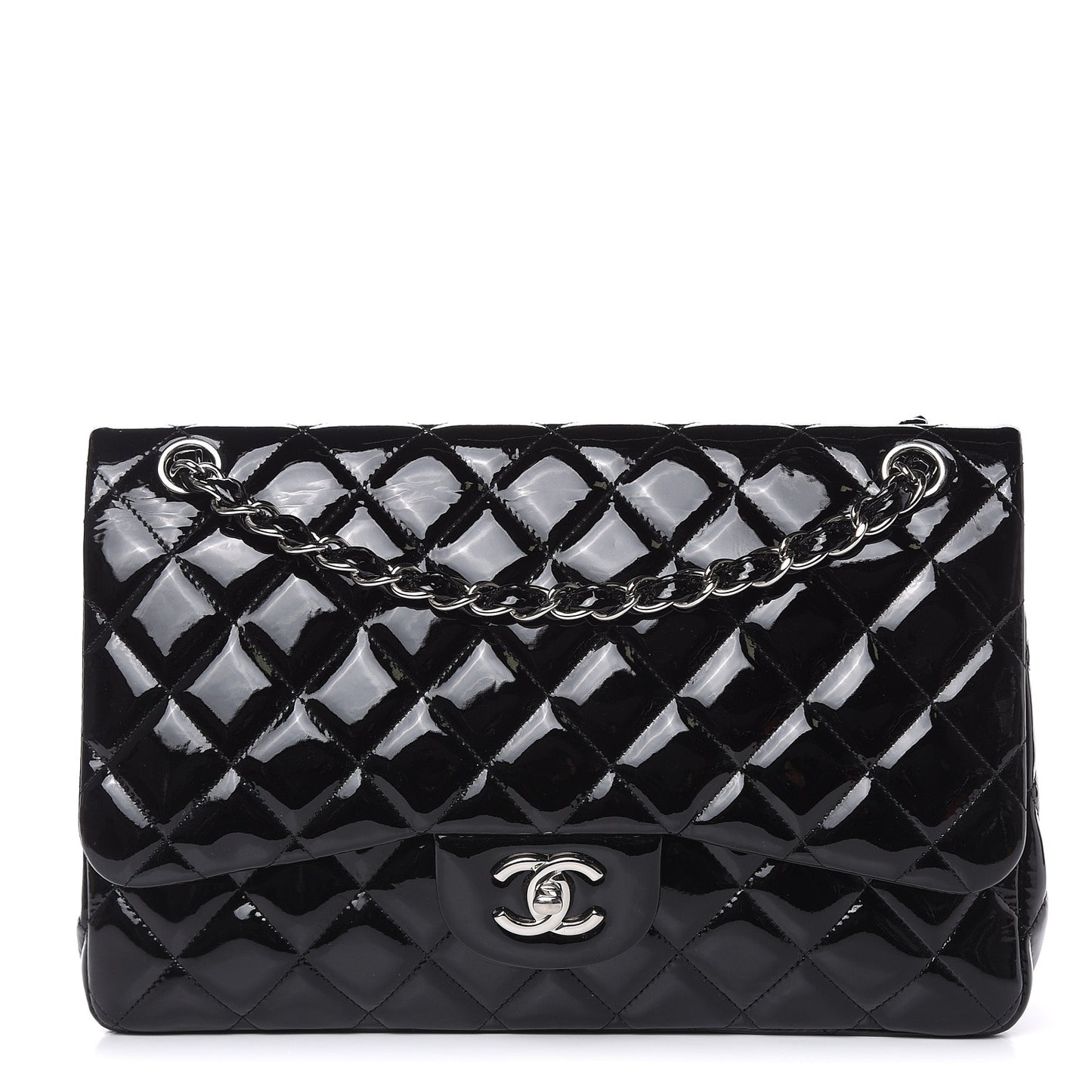 Patent Quilted Jumbo Double Flap Black
