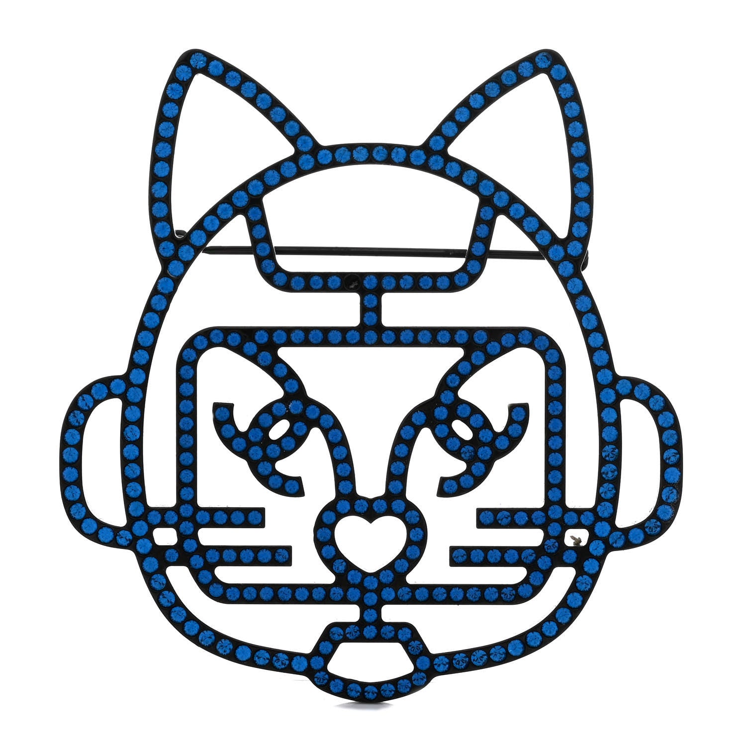 Chanel Strass Crystal Emoji Robot Cat Brooch Blue 1 of 3