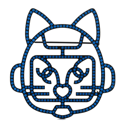 Chanel Strass Crystal Emoji Robot Cat Brooch Blue 1 of 3