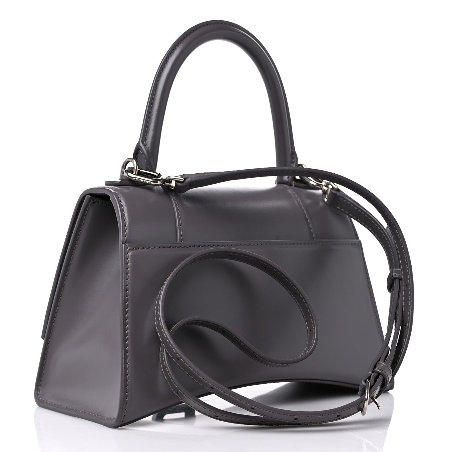 Shiny Box Calfskin Small Hourglass Top Handle Bag Dark Grey