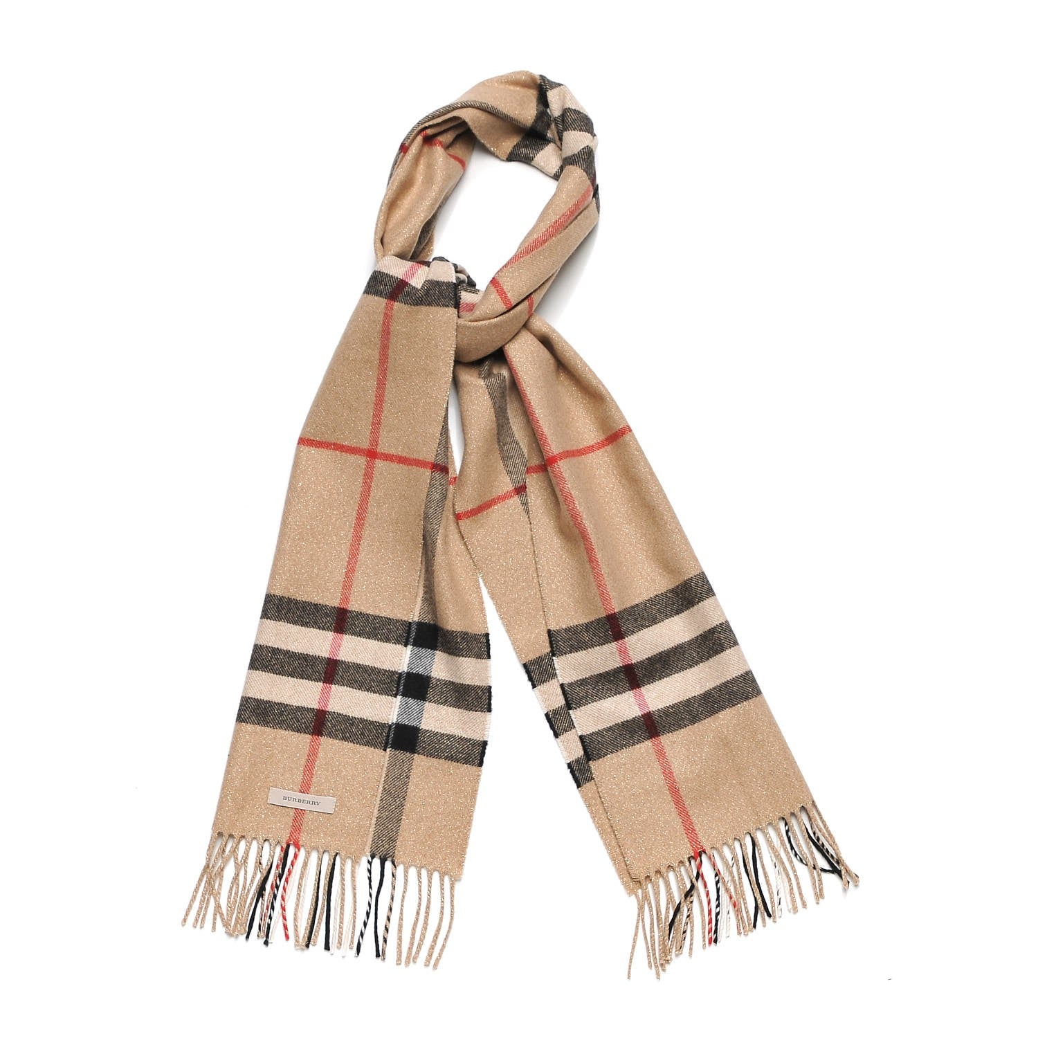 Burberry Metallic Cashmere Giant Check Fringe Scarf 1 of 4