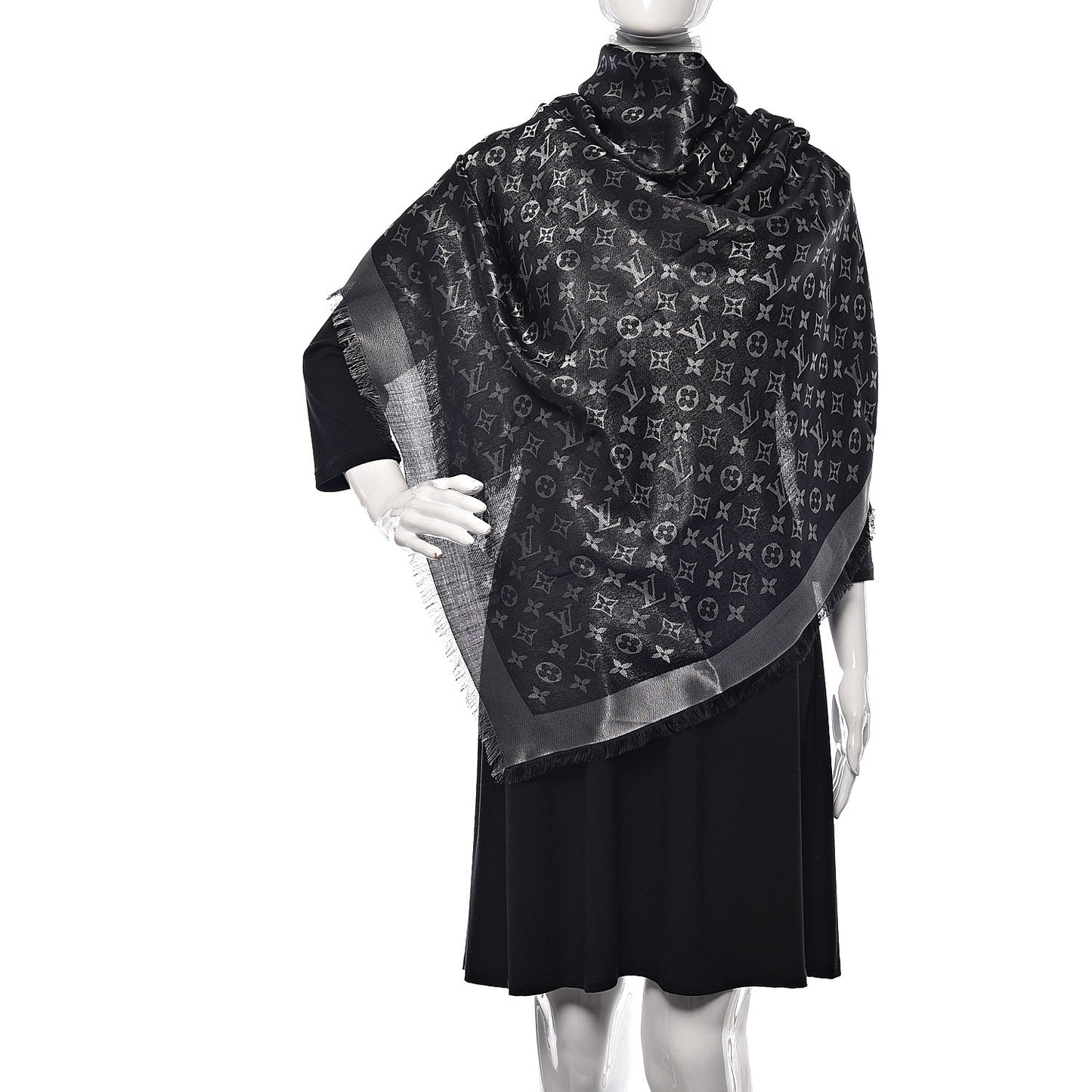 Silk Lurex Wool Monogram Shine Shawl Black
