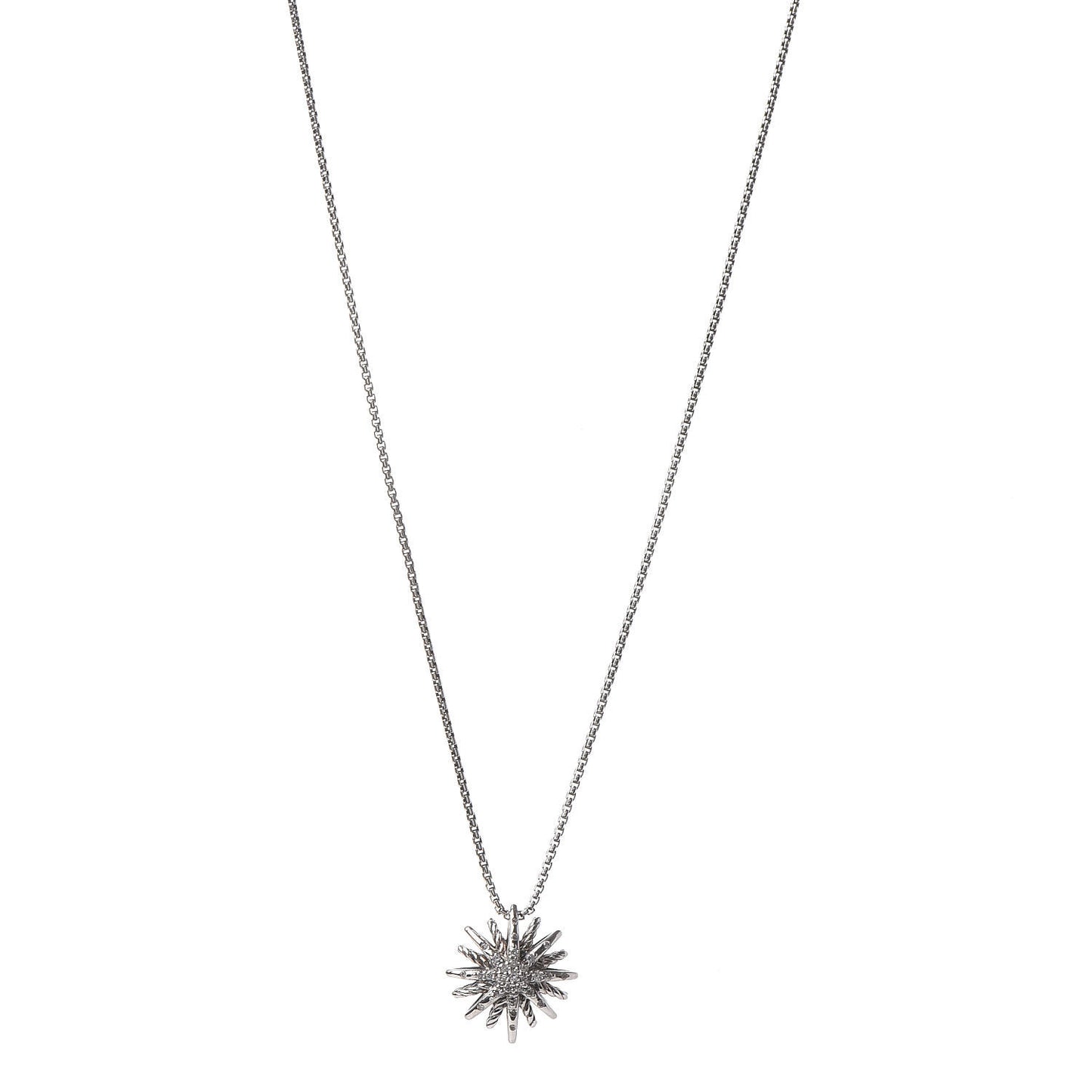 Sterling Silver Diamond 16mm Small Starburst Pendant Necklace
