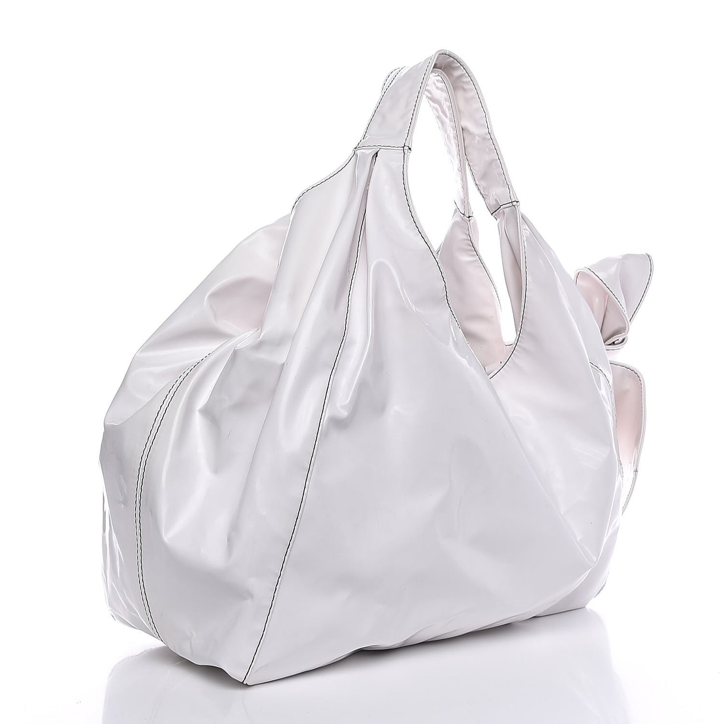 Patent Lacca Large Nuage Bow Hobo White