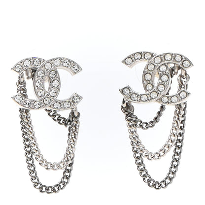 Chanel Crystal Chain CC Earrings Silver 1 of 4